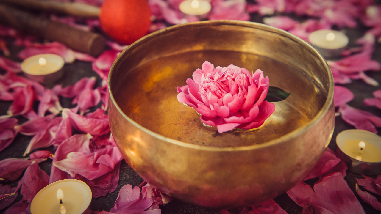 Sound healing Tibetan bowls and peace lily